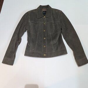 New ANONYMOUS by John Carlisle Brown Suede Button Up Tailored Jacket XS Petite